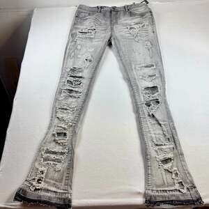 Waimea Men's Stacked Fit Multi-Distressed Jeans in Grey Bleach